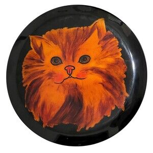 VTG Hand Painted Cat Trinket Lacquer Round Box Schezwan Province China